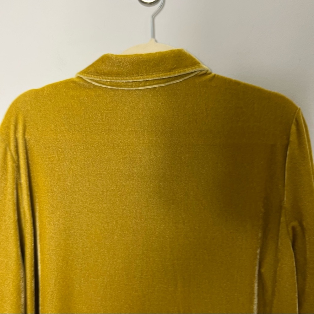 Soft Surroundings Velour Velvet Stretch Button Up Shirt Collar Gold Mustard 744 - Picture 8 of 9
